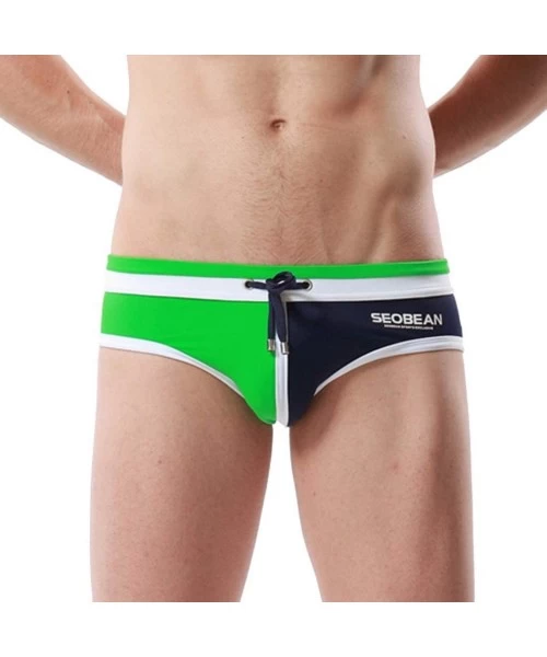 Briefs Swim Trunks Men's Brand Stripe Sexy Nylon Breathable Bulge Briefs - Green - C6196EARS3A