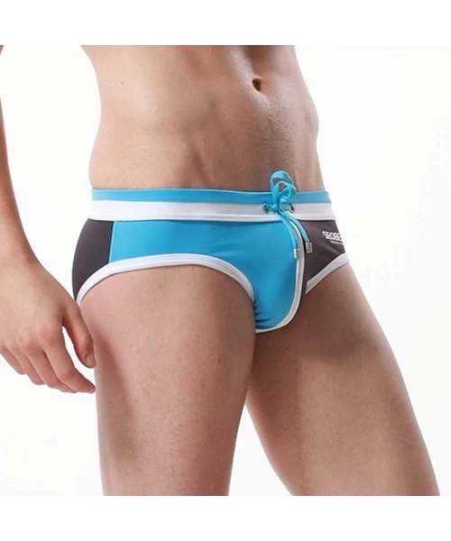 Briefs Swim Trunks Men's Brand Stripe Sexy Nylon Breathable Bulge Briefs - Green - C6196EARS3A