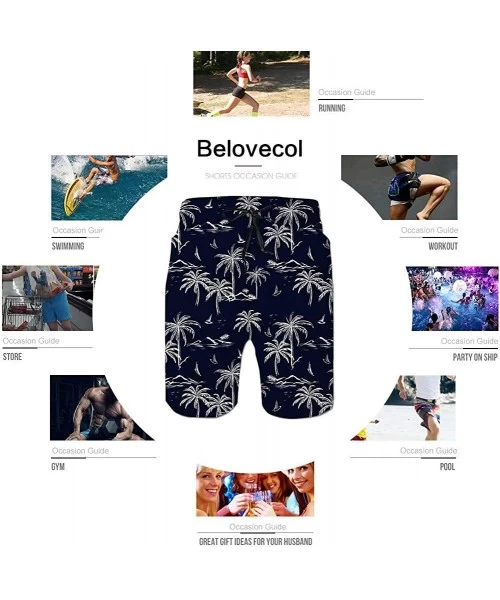 Board Shorts Mens Swim Trunks Summer Cool Quick Dry Board Shorts Bathing Suit with Side Pockets Mesh Lining S-XXXL - Palm Tre...