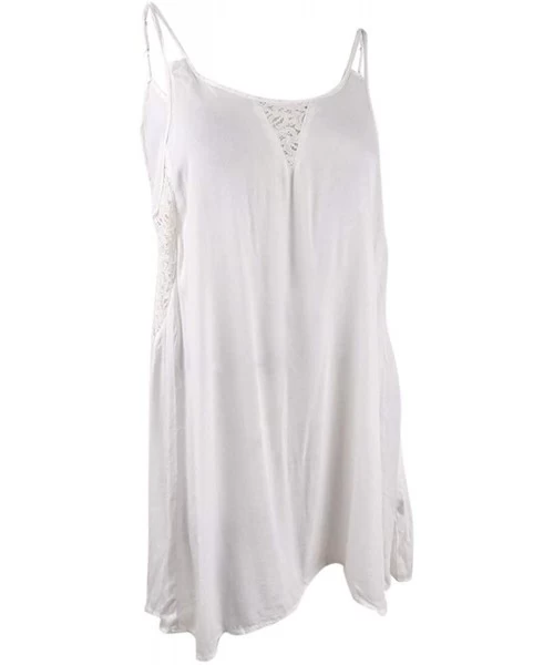 Cover-Ups Women's Crochet Insert Dress Swim Cover-Up - White - C418QQQMTRE