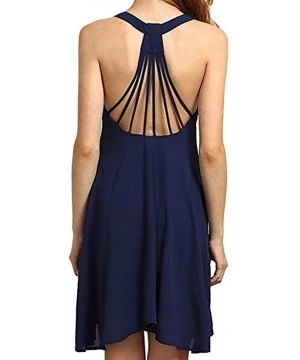 Cover-Ups Sling Dress Women Summer Round Neck Loose Casual Sleeveless Solid Color Elegant Simple Swing Sundress - 11-navy - C...