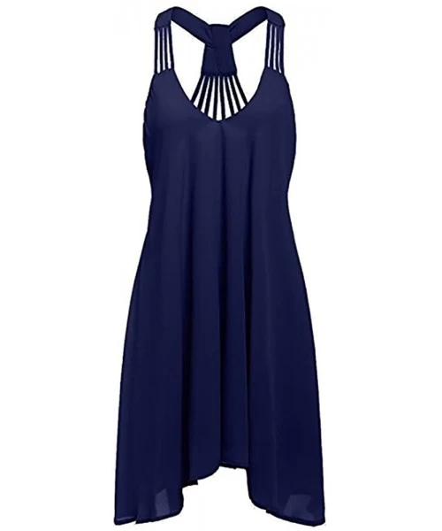 Cover-Ups Sling Dress Women Summer Round Neck Loose Casual Sleeveless Solid Color Elegant Simple Swing Sundress - 11-navy - C...