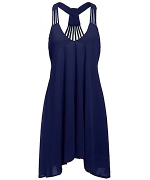 Cover-Ups Sling Dress Women Summer Round Neck Loose Casual Sleeveless Solid Color Elegant Simple Swing Sundress - 11-navy - C...