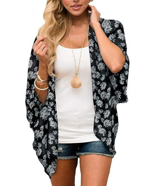 Cover-Ups Women Floral Printed Kimono Cardigan Loose Cover Up Casual Blouse Tops - Multicoloured a - CK199ORYKC5