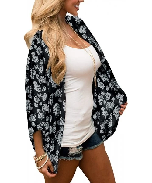 Cover-Ups Women Floral Printed Kimono Cardigan Loose Cover Up Casual Blouse Tops - Multicoloured a - CK199ORYKC5