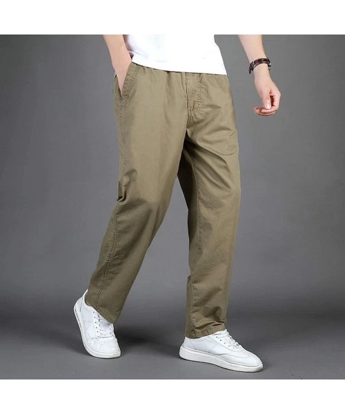 Rash Guards Plus Size Men's Work Cargo Pants Casual Pure Color Loose Classic Fit Premium Long Trouser - Yellow - C918WN7DRZS