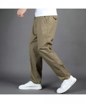 Rash Guards Plus Size Men's Work Cargo Pants Casual Pure Color Loose Classic Fit Premium Long Trouser - Yellow - C918WN7DRZS