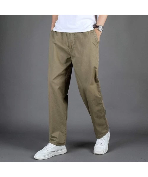 Rash Guards Plus Size Men's Work Cargo Pants Casual Pure Color Loose Classic Fit Premium Long Trouser - Yellow - C918WN7DRZS