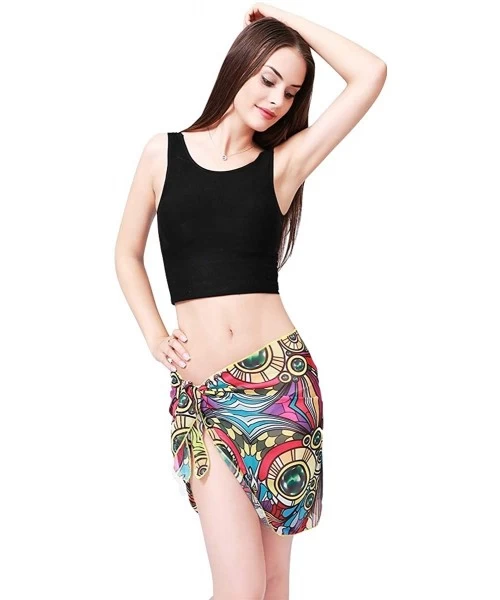 Cover-Ups Women's Chiffon Cover Up Beach Sarong Wrap Mini Skirts Swimwear Pareo Bikini Cover-ups - B-short-cartoon - C418URHM6H4