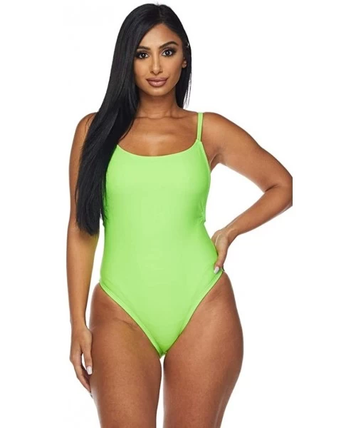 One-Pieces Open Side High Cut One Piece Swimsuit -Neon Green Orange Red - Thin Strap Green - CO18NZDI8SN