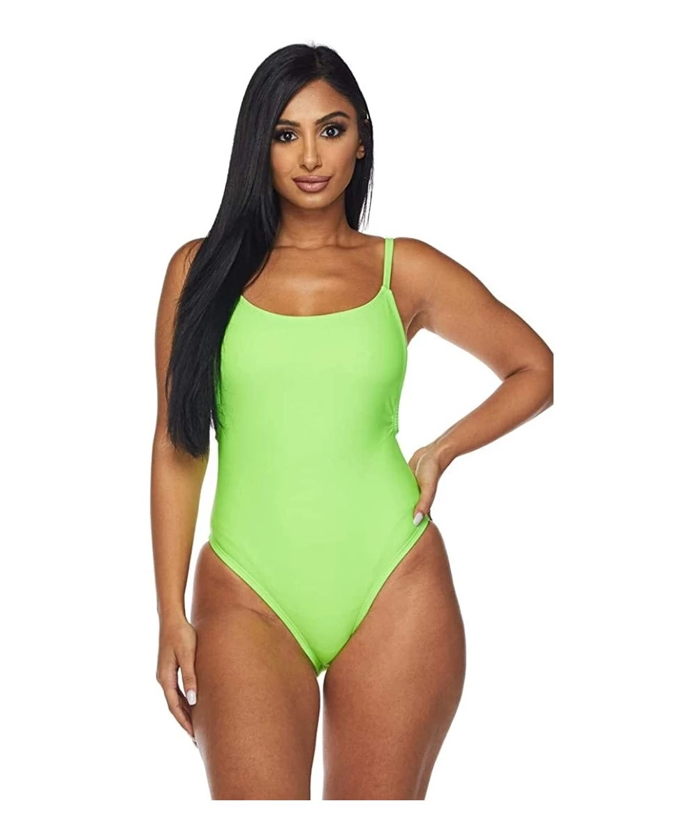 One-Pieces Open Side High Cut One Piece Swimsuit -Neon Green Orange Red - Thin Strap Green - CO18NZDI8SN