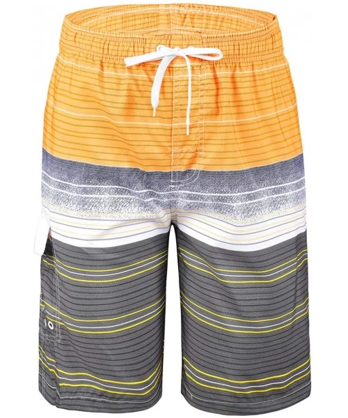 Board Shorts Men's Surf Quick Dry Swim Trunks with Drawsting - Striped Yellow(one Pocket) - CT182LL0Q4O