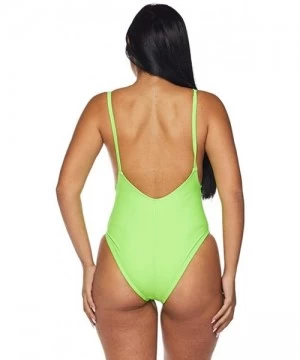 One-Pieces Open Side High Cut One Piece Swimsuit -Neon Green Orange Red - Thin Strap Green - CO18NZDI8SN