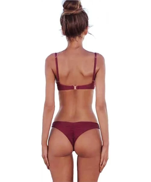 Sets High-Waist Sexy Bikini Stylish Color Avant-Garde Design Bikini Swimsuit - Wine-red - CL18U9SGIMX