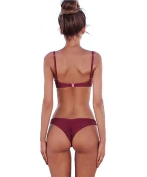 Sets High-Waist Sexy Bikini Stylish Color Avant-Garde Design Bikini Swimsuit - Wine-red - CL18U9SGIMX