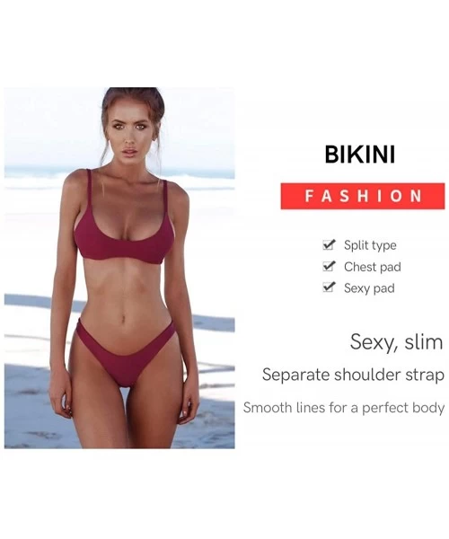 Sets High-Waist Sexy Bikini Stylish Color Avant-Garde Design Bikini Swimsuit - Wine-red - CL18U9SGIMX