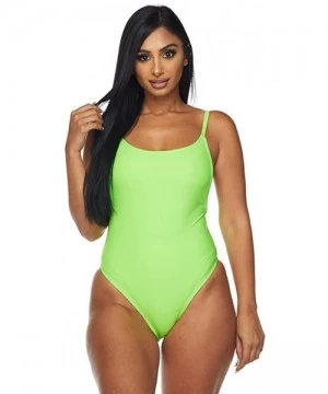 One-Pieces Open Side High Cut One Piece Swimsuit -Neon Green Orange Red - Thin Strap Green - CO18NZDI8SN