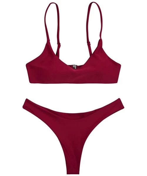 Sets High-Waist Sexy Bikini Stylish Color Avant-Garde Design Bikini Swimsuit - Wine-red - CL18U9SGIMX