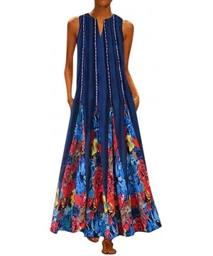 Cover-Ups Women's Summer Casual Tank Long Maxi Dress Vintage Sleeveless Floral Print Loose Party Long Dresses Plus Size Z5 bl...