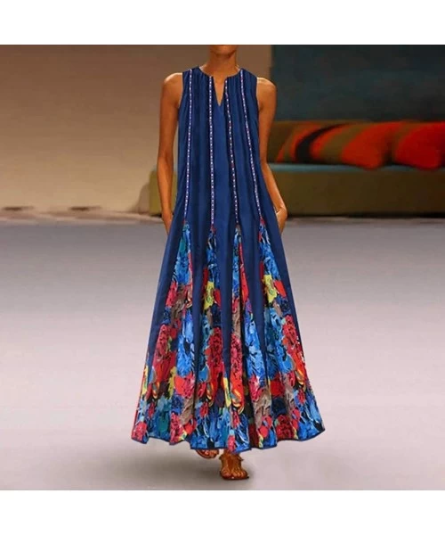 Cover-Ups Women's Summer Casual Tank Long Maxi Dress Vintage Sleeveless Floral Print Loose Party Long Dresses Plus Size Z5 bl...