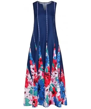 Cover-Ups Women's Summer Casual Tank Long Maxi Dress Vintage Sleeveless Floral Print Loose Party Long Dresses Plus Size Z5 bl...