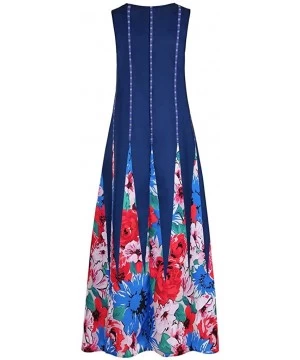 Cover-Ups Women's Summer Casual Tank Long Maxi Dress Vintage Sleeveless Floral Print Loose Party Long Dresses Plus Size Z5 bl...