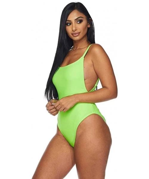 One-Pieces Open Side High Cut One Piece Swimsuit -Neon Green Orange Red - Thin Strap Green - CO18NZDI8SN