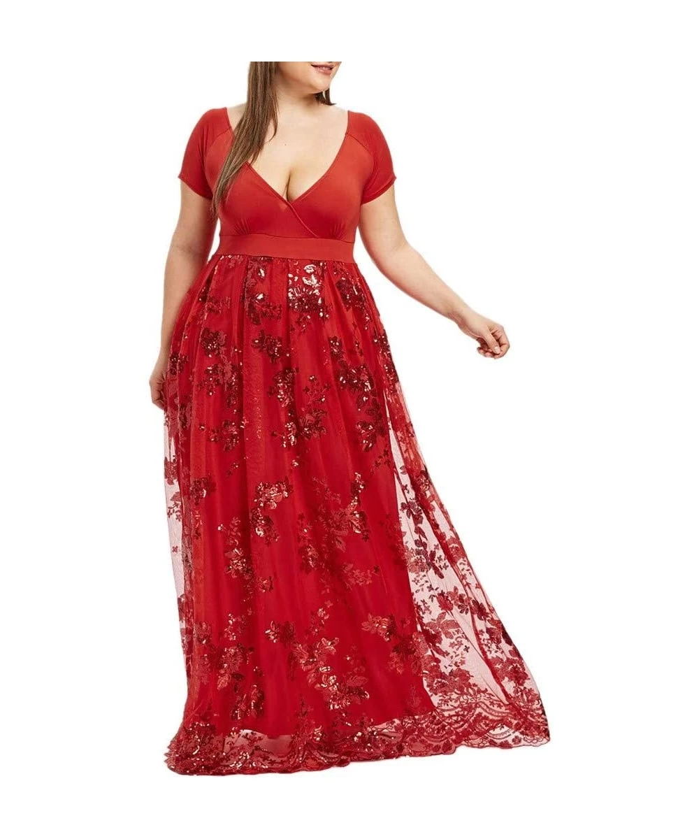 Racing Women's Casual V-Neck Print Pattern Casual Work Stretchy Plus Size Cocktail Party Swing Dresses Red - Red - C818SOWUSZZ