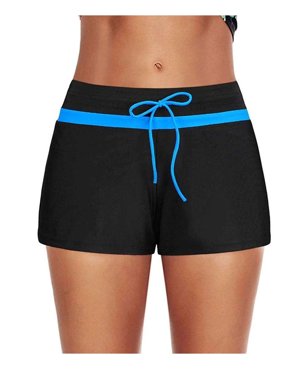 Tankinis Plus Size Swim Shorts for Women Black Womens Swim Shorts Boyshorts Swim Shorts Bikini Bottoms - Blue-drawstring - CC...