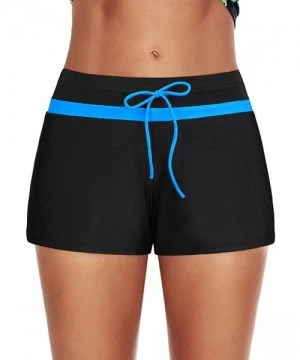 Tankinis Plus Size Swim Shorts for Women Black Womens Swim Shorts Boyshorts Swim Shorts Bikini Bottoms - Blue-drawstring - CC...