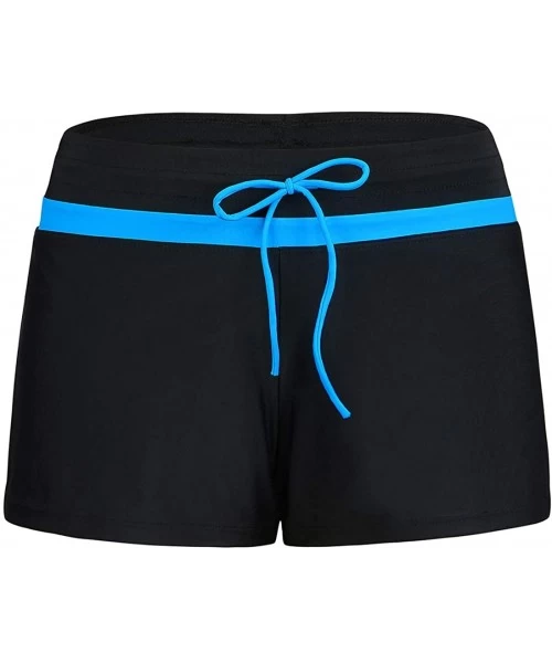 Tankinis Plus Size Swim Shorts for Women Black Womens Swim Shorts Boyshorts Swim Shorts Bikini Bottoms - Blue-drawstring - CC...