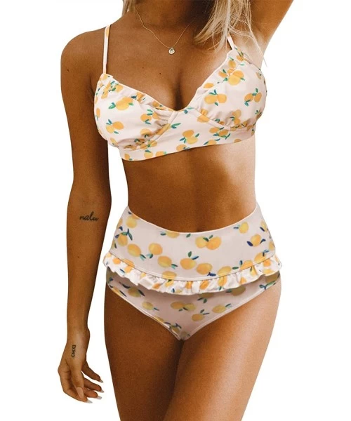 Sets Women Two Pieces Printed High Waisted Ruffle Bikini Sets Swimsuit Bathing Suit - Multi Color - CE192UE3DY3