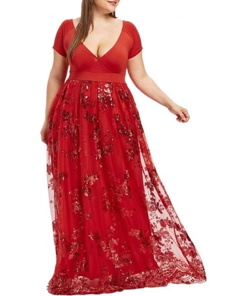 Racing Women's Casual V-Neck Print Pattern Casual Work Stretchy Plus Size Cocktail Party Swing Dresses Red - Red - C818SOWUSZZ