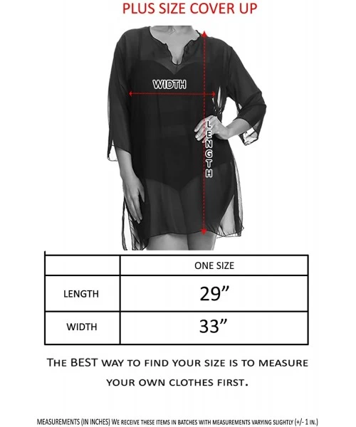 Cover-Ups Plus Size Chiffon Long Sleeve Swimwear Cover-up Beach Dress Made in The USA - Black - CQ11Z4CJ34P