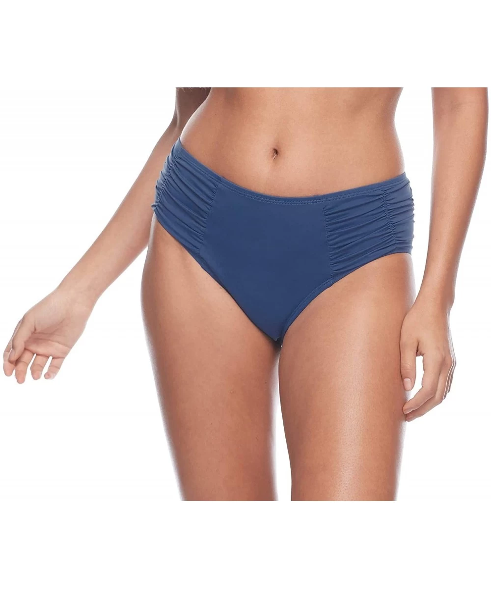 Bottoms Women's Alessia Hi Waist Ruched Bikini Bottom Swimsuit - Wisdom Blue - CG18Z064OGE