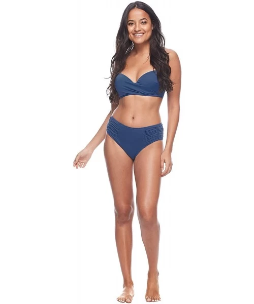 Bottoms Women's Alessia Hi Waist Ruched Bikini Bottom Swimsuit - Wisdom Blue - CG18Z064OGE