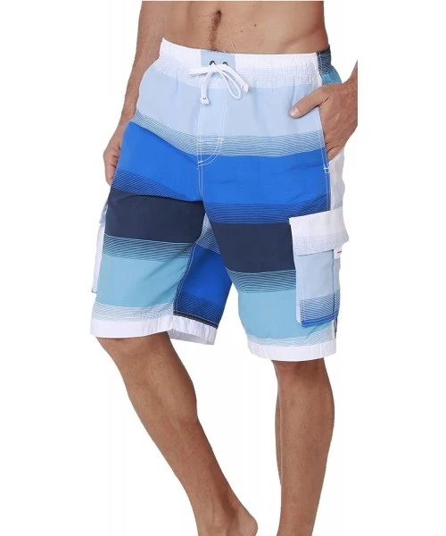 Trunks Men's Quick Dry Swim Trunks Cargo Water Shorts with Mesh Lining - Printed Blue Stripes - CH188CR5HNG