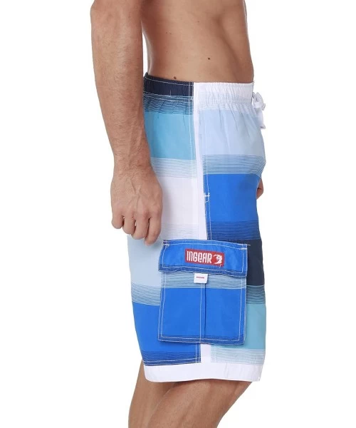 Trunks Men's Quick Dry Swim Trunks Cargo Water Shorts with Mesh Lining - Printed Blue Stripes - CH188CR5HNG