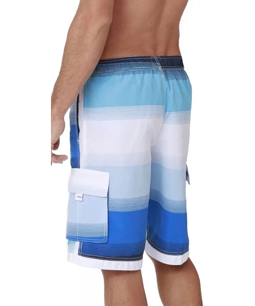 Trunks Men's Quick Dry Swim Trunks Cargo Water Shorts with Mesh Lining - Printed Blue Stripes - CH188CR5HNG