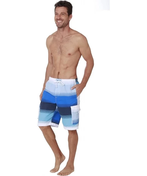 Trunks Men's Quick Dry Swim Trunks Cargo Water Shorts with Mesh Lining - Printed Blue Stripes - CH188CR5HNG