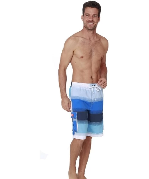 Trunks Men's Quick Dry Swim Trunks Cargo Water Shorts with Mesh Lining - Printed Blue Stripes - CH188CR5HNG