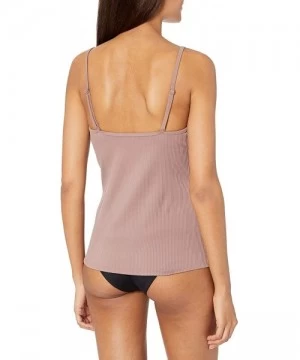 Tops Women's Elsie V-Neck Tankini Swimwear Top - Intuition Mocha Solid Rib - C518Z06M4KS