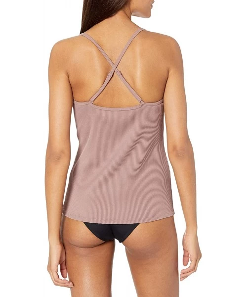 Tops Women's Elsie V-Neck Tankini Swimwear Top - Intuition Mocha Solid Rib - C518Z06M4KS