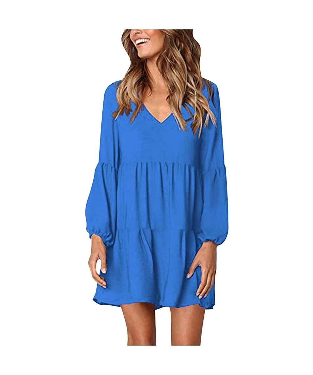 Cover-Ups Dresses for Women Casual Summer-Plus Size Long Sleeve Pleated Loose Crew Neck Swing Casual Dress Knee Length - Z1-l...