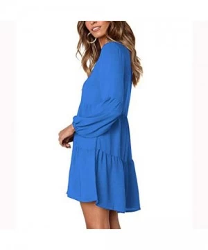 Cover-Ups Dresses for Women Casual Summer-Plus Size Long Sleeve Pleated Loose Crew Neck Swing Casual Dress Knee Length - Z1-l...