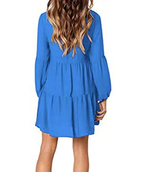 Cover-Ups Dresses for Women Casual Summer-Plus Size Long Sleeve Pleated Loose Crew Neck Swing Casual Dress Knee Length - Z1-l...