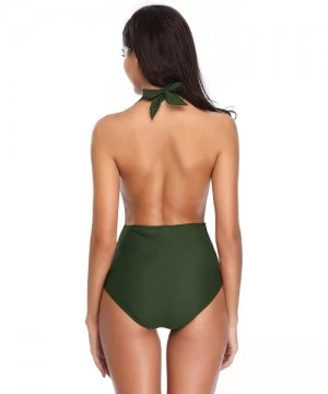 One-Pieces Women's Monokini Swimwear Deep V-Neck Plunge Backless High Waisted One Piece Swimsuit - Army Green - C818R8HGCSX