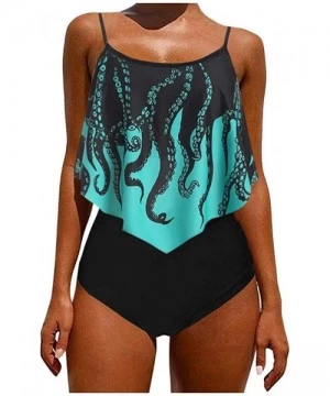 One-Pieces Plus Size High Waist Swimsuits for Women Tankini Sets Padded Flounce Crisscross Swimwear - Green - CF199XUL2XD