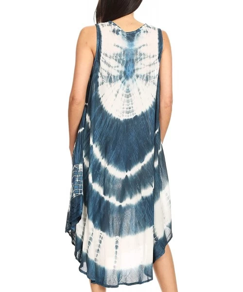 Cover-Ups Ambra Women's Casual Maxi Tie Dye Sleeveless Loose Tank Cover-up Dress - 19301-blue - C818QW7XO7U