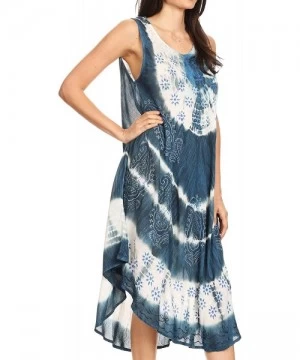 Cover-Ups Ambra Women's Casual Maxi Tie Dye Sleeveless Loose Tank Cover-up Dress - 19301-blue - C818QW7XO7U